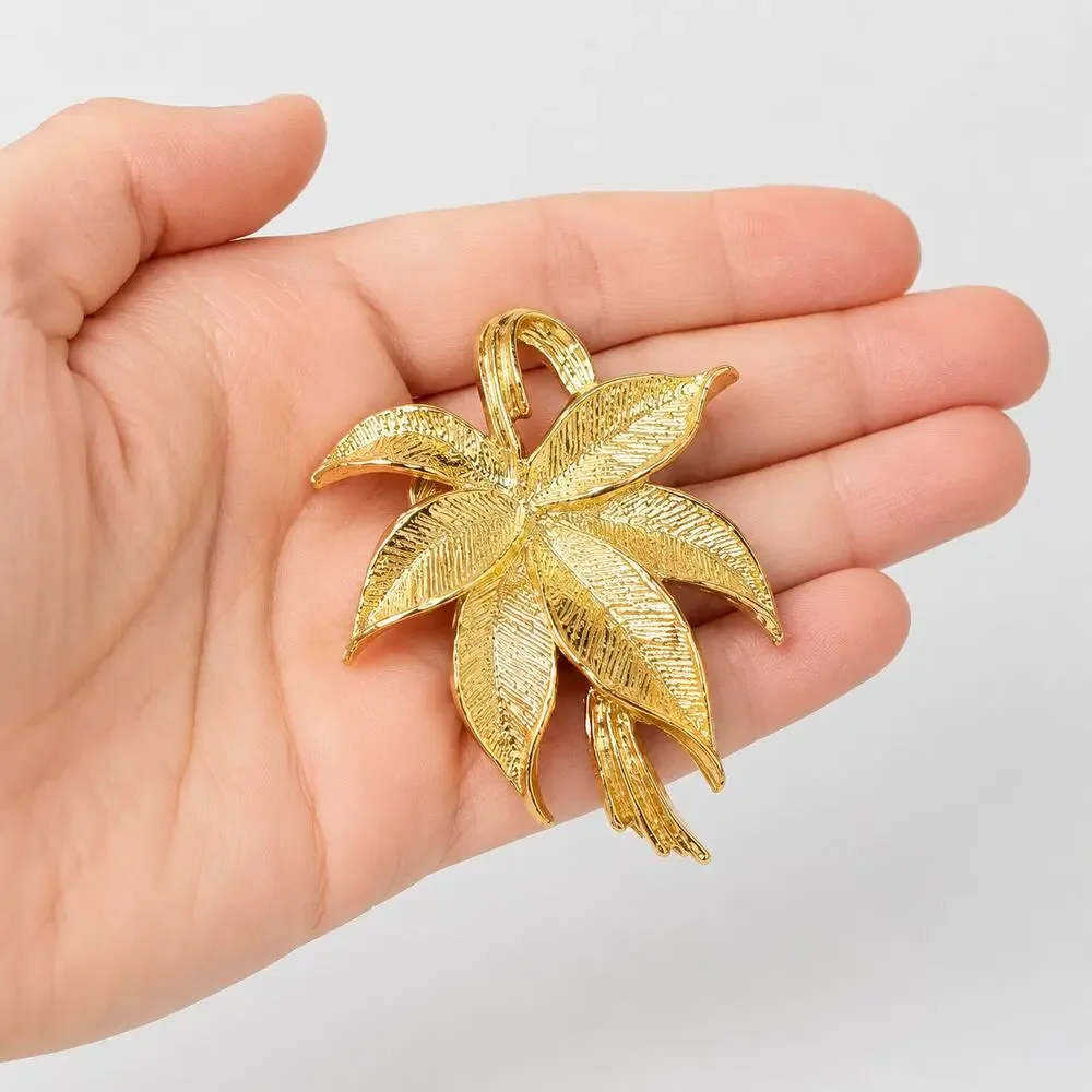 Vintage Signed Gerrys Gold-Tone‎ Large Leaf Brooch Pin Shiny Textured 2